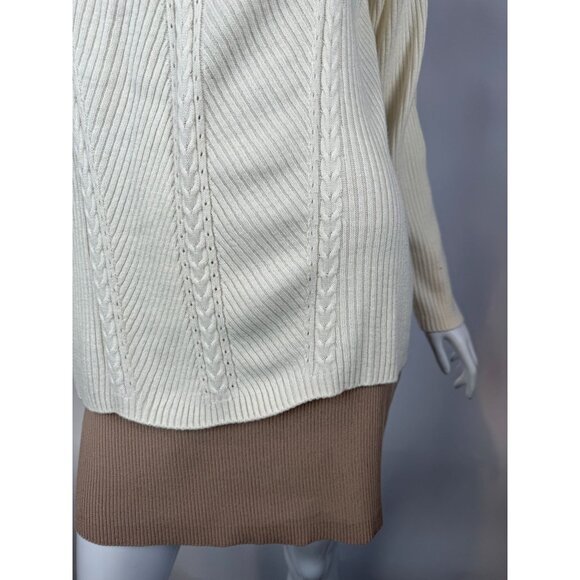 Womens Verve Ami Ivory Cable Knit Sweater Ribbed Acrylic Blend Long Sleeves XL - Picture 10 of 16